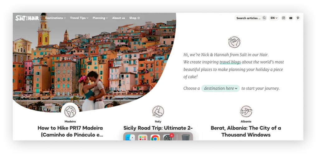 Salt in Our Hair travel blog website design example