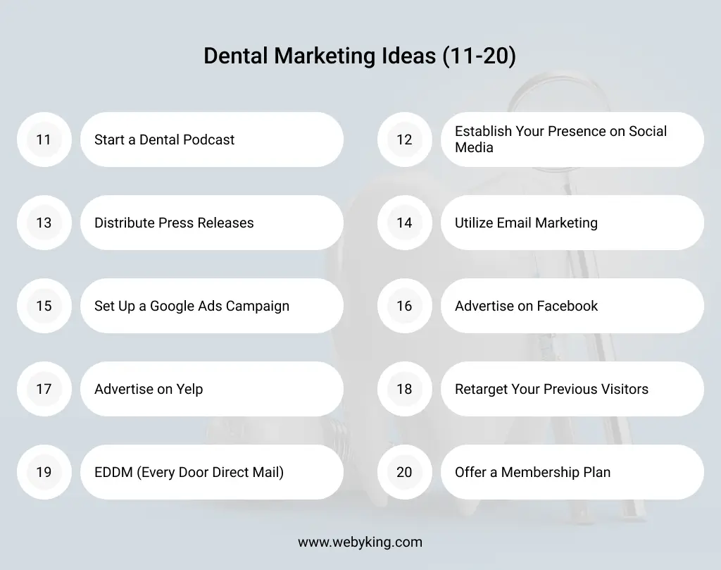 Infographic Image of Top Dentle Marketinf Ideas (11 to 20)